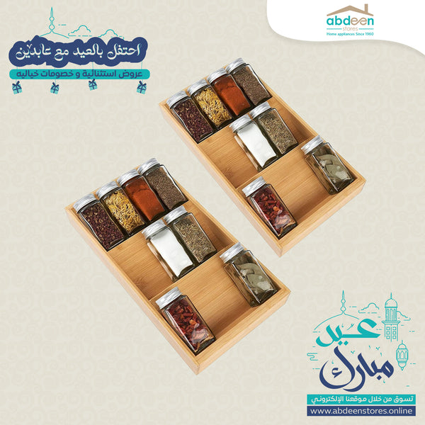 طقم بهارات ١٢ قطعه زجاج و ستاند بامبو